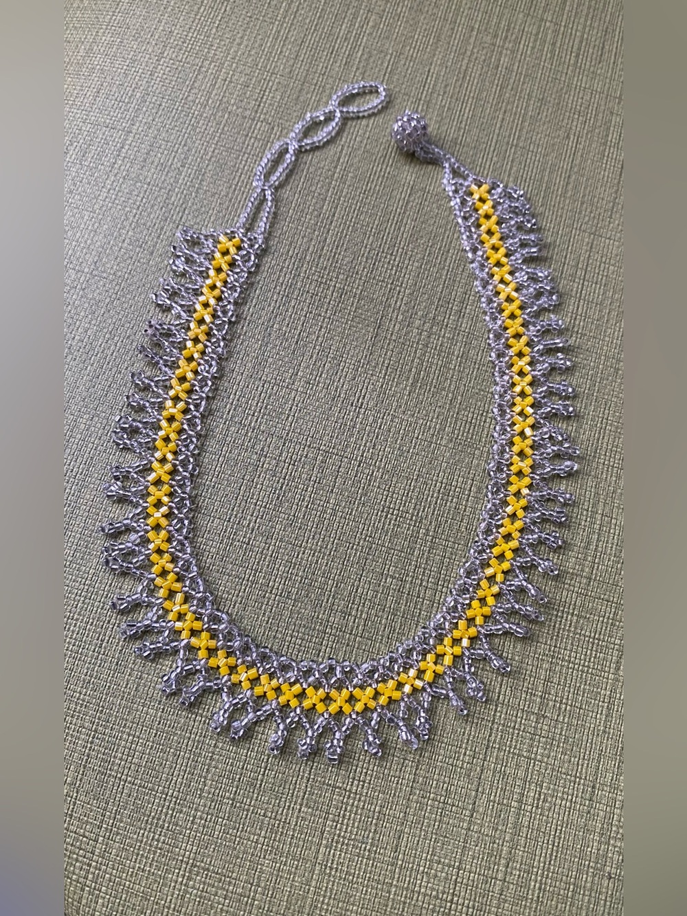 Handmade Yellow and Silver Beaded Fringe Necklace